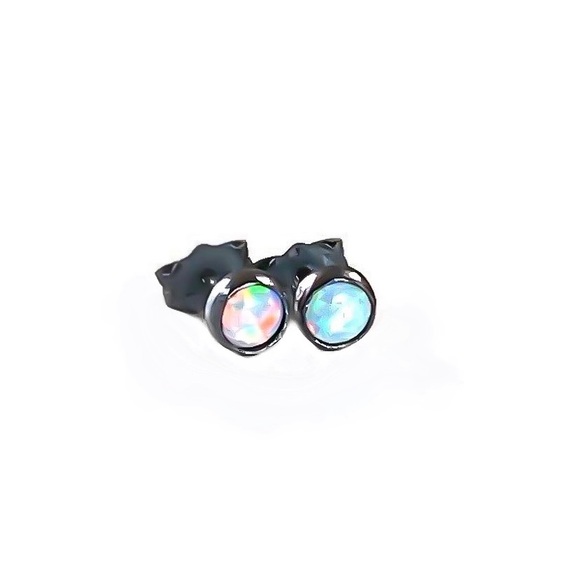 Oxidized 925 Sterling Silver 4mm Genuine White Fire Opal Gemstone Stud Earrings - Picture 8 of 13